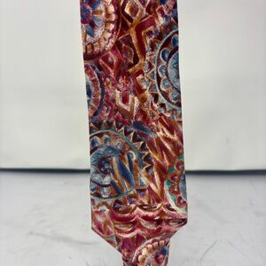 Allen Lolly Hand Sewn Silk Tie -VIBRACT, ABSTRACT PATTERN SHADES OF RED, BLUE